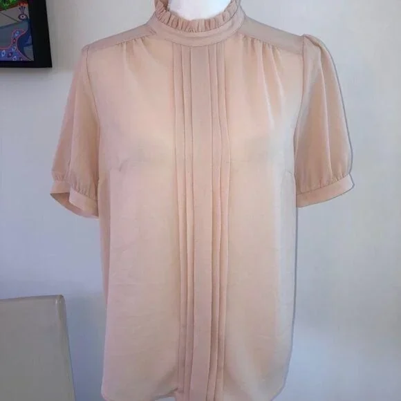 Monteau Top Size Large L Womens Short Sleeve High Neck Peach - Picture 7 of 9